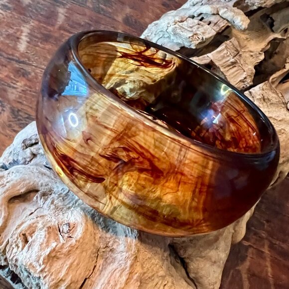 Lucite Chunky Boho Amber Bangle Bracelet - Picture 1 of 4